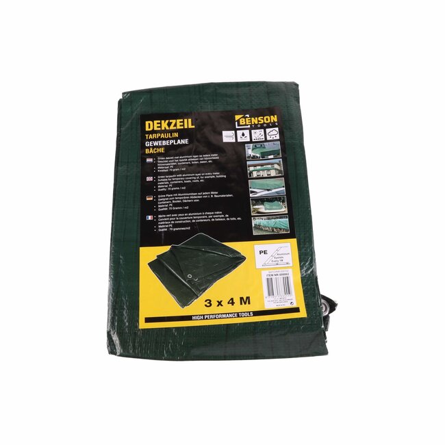 Benson Duurzaam afdekzeil - 3 x 4 meter - groen - versterkte zomen - stevige ringen