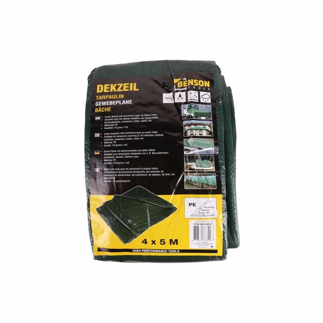 Benson Duurzaam afdekzeil - versterkte zomen - stevige ringen - 4 x 5 meter - groen