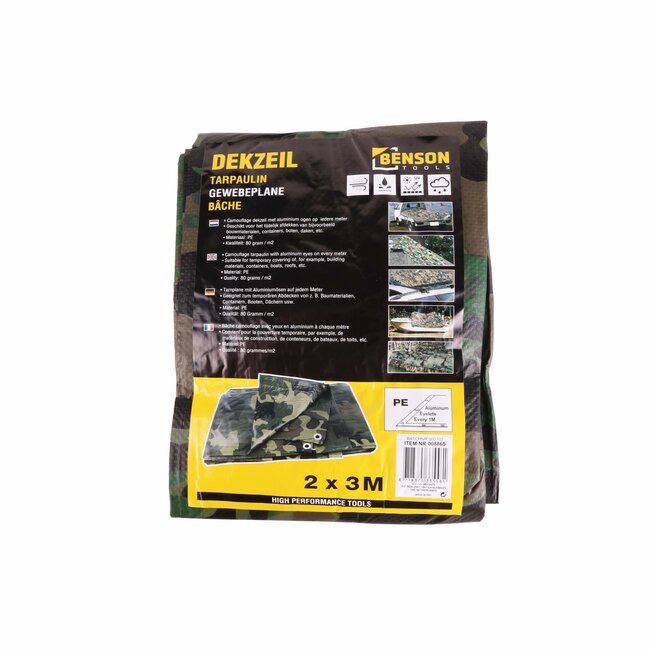 Benson Camouflage afdekzeil - verstevigde hoeken - 2 x 3 meter - UV-bestendig - 6 m²