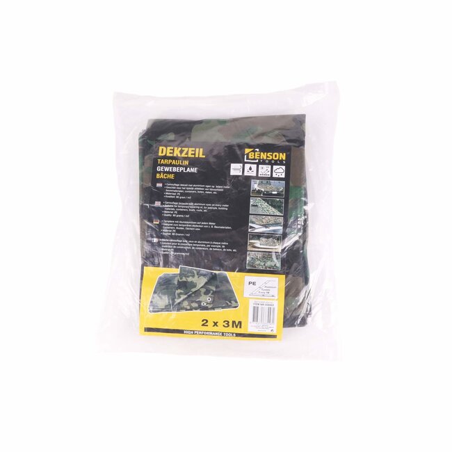 Benson Camouflage afdekzeil - verstevigde hoeken - 2 x 3 meter - UV-bestendig - 6 m²