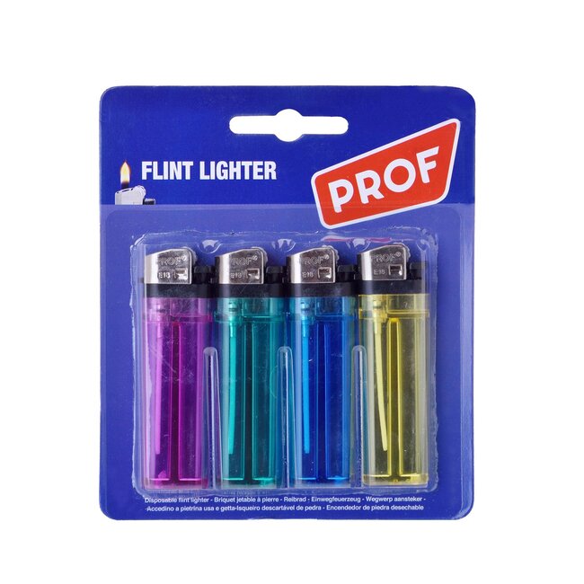 Prof Wegwerpaanstekers - Niet navulbaar - Gekleurd - 4 stuks