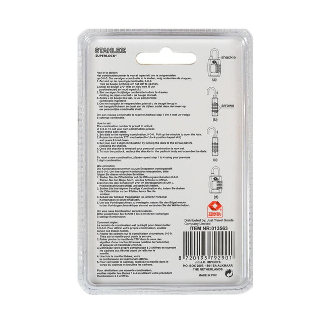Stahlex Koffercijferslot - TSA-gecertificeerd - 3-cijferig - Zwart - 12,4 x 20,5 mm