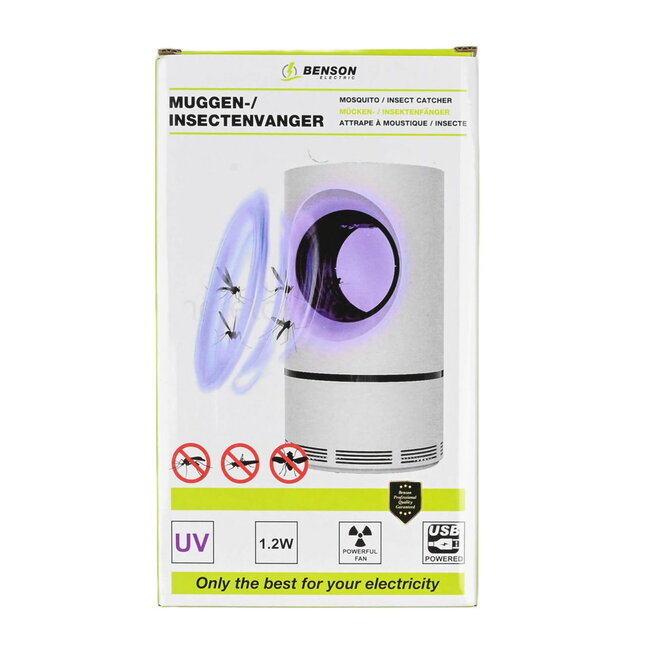 Benson Muggen- en insectenvanger - UV licht - Geruisloze ventilator - USB-aansluiting - 20 m² actieradius