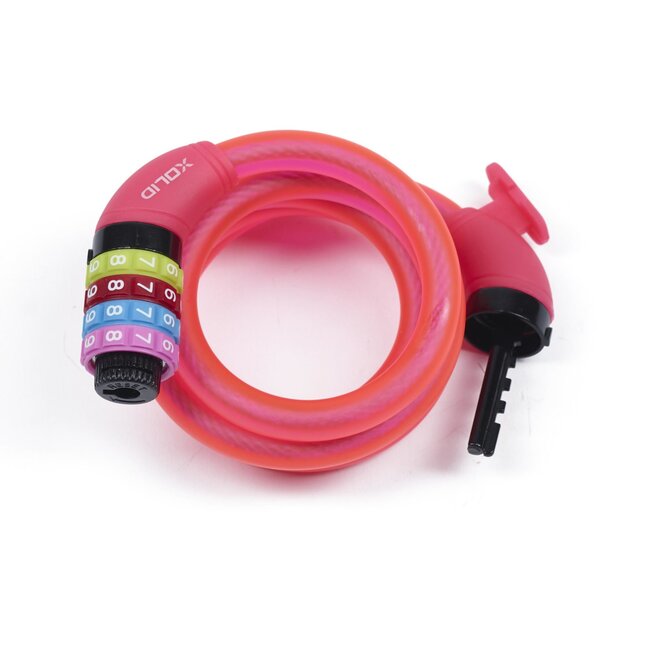 Xolid Instelbaar cijferslot - 120 cm staalkabel - roze - 4-cijferig - stootvast kunststof
