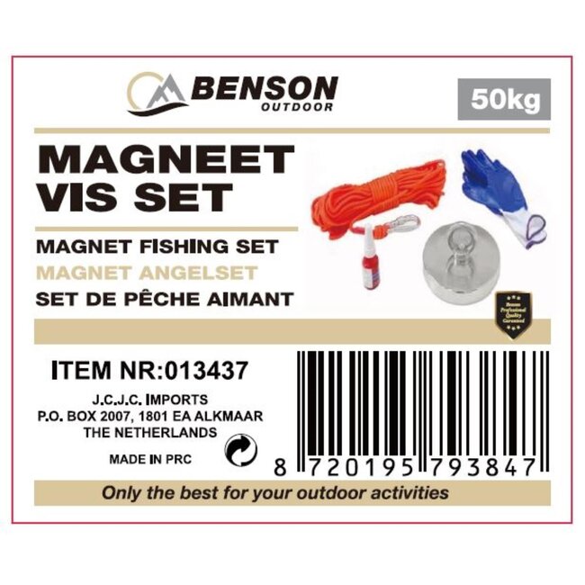Benson Startpakket magneetvissen - 50 kg trekkracht - 10 meter touw - Inclusief karabijnhaak en handschoenen