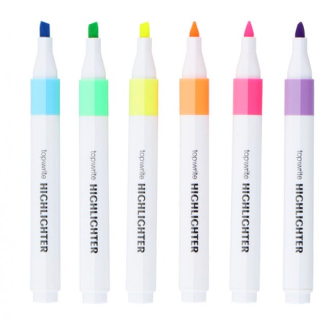 Top Write Markeerstiften - Geschuinde Punt - Waterbasis - 6 Kleuren - 6 Stuks