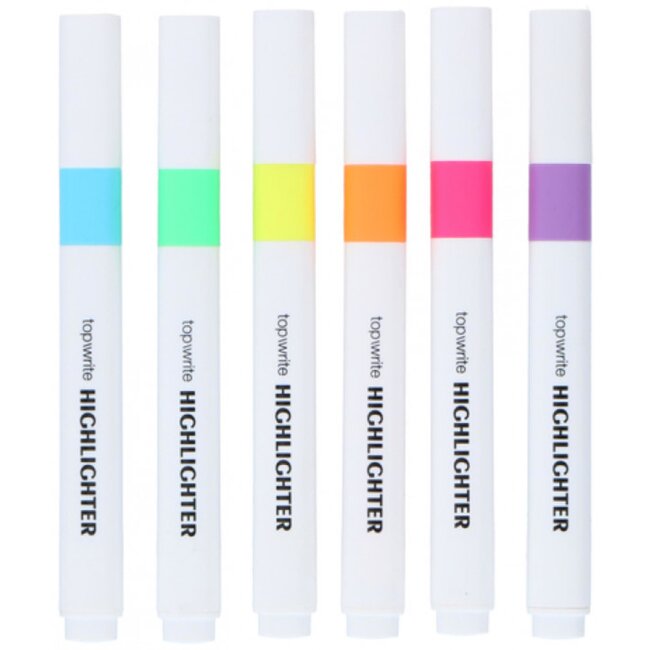 Top Write Markeerstiften - Geschuinde Punt - Waterbasis - 6 Kleuren - 6 Stuks