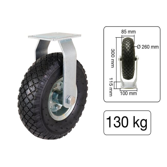 Benson Robuust bokwiel - luchtband - 70 kg draagkracht - verzinkt staal - 260 mm diameter