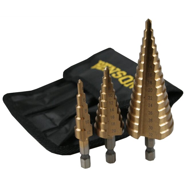 Benson 3-delige stappenboor set - HSS titanium - 4-32 mm - veelzijdig en duurzaam