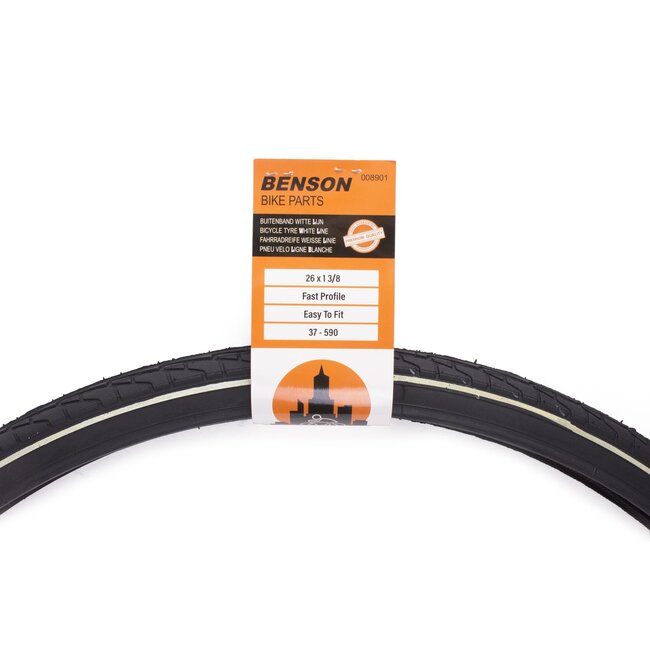 Benson Retro buitenband - 26 inch - zwart met witte lijn - stijlvol en duurzaam