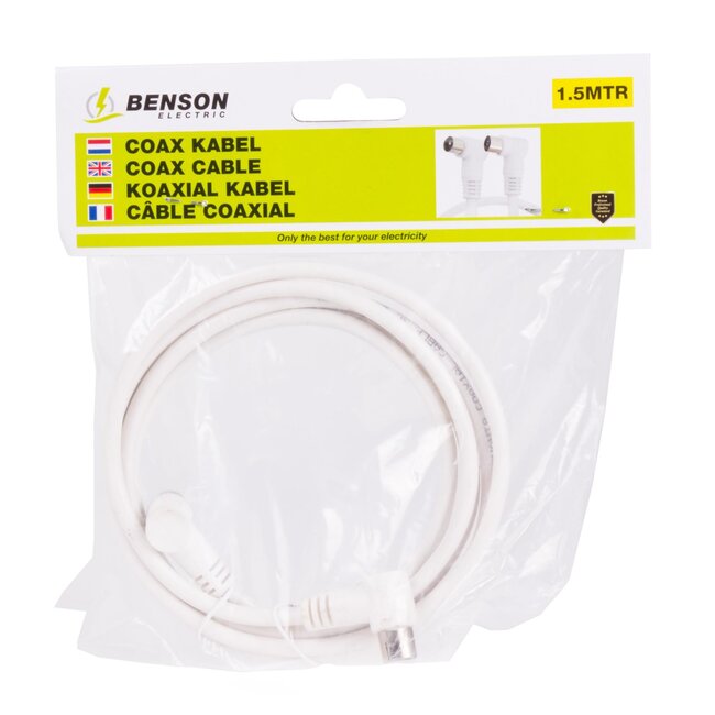 Benson Coax kabel - haakse stekkers - flexibel - 1.5 meter - wit