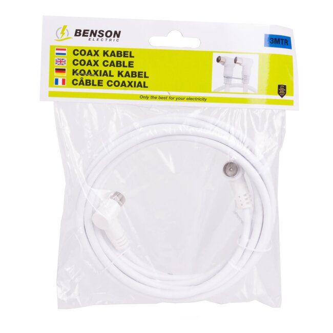 Benson Coax kabel - haakse stekkers - flexibel en duurzaam - 3 meter