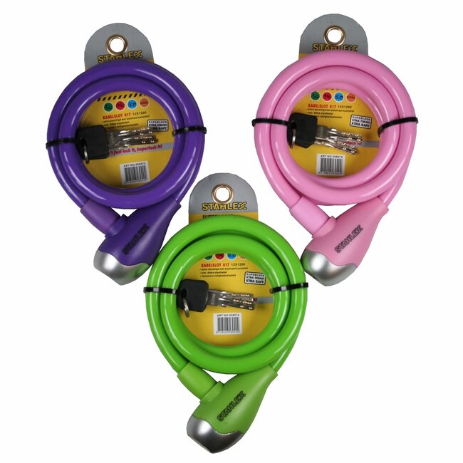 Stahlex Kabelslot - Ø 12 mm x 1200 mm - spatwaterdicht - inclusief 2 sleutels - mix kleuren