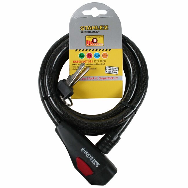 Stahlex Kabelslot - 12 mm x 1800 mm - Zwart - Inclusief 2 sleutels - Spatwaterdicht en slagvast