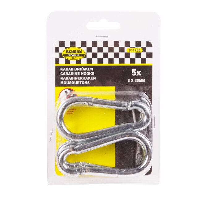 Benson Set karabijnhaken - Ø 8 x 80 mm - zilver - 5 stuks