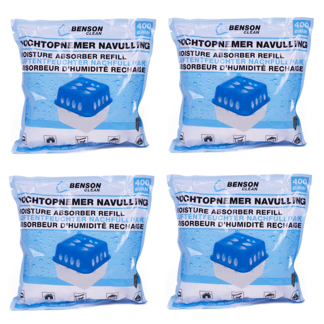Benson Vochtopnemer navulling - 400 gram - 4 stuks - langdurige werking - tegen schimmel en geurtjes