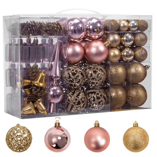 REA Kerstballen Set - Kunststof - Diverse Maten - Goud & Rosé Goud - 100-delig