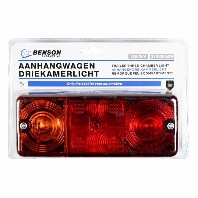 Benson Driekamer aanhangwagen achterlicht - 210 x 83 mm - universeel links/rechts - ECE goedgekeurd