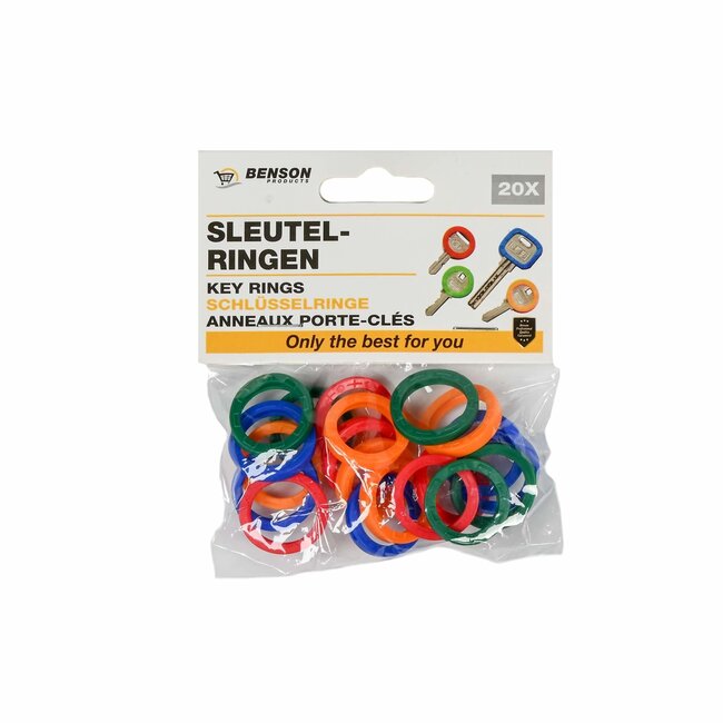 Benson Set van 20 kleurrijke universele sleutelringen - rood, groen, oranje, blauw