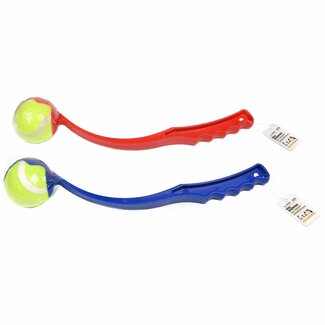 Benson Ballenwerper voor honden - ergonomisch - inclusief tennisbal - 38 cm - rood of blauw Benson Ballenwerper voor honden - ergonomisch - inclusief tennisbal - 38 cm - rood of blauw