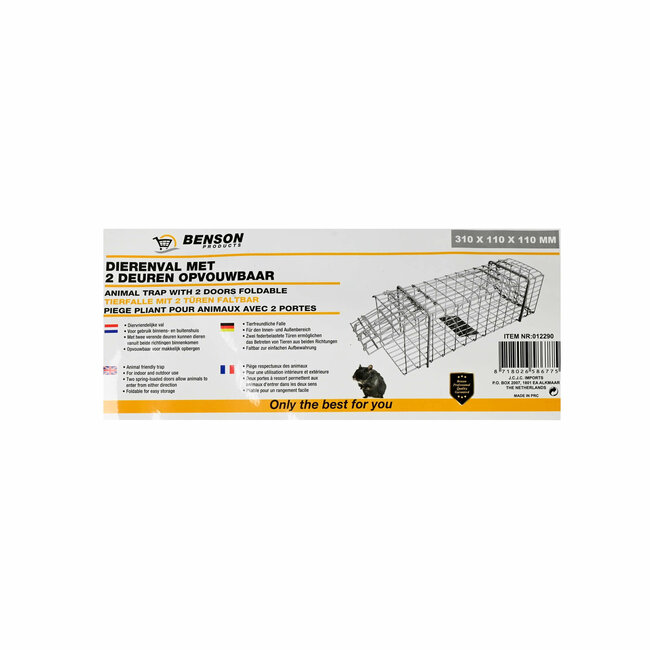 Benson Opvouwbare dierenval met 2 deuren - diervriendelijk - 31 x 11 x 11 cm