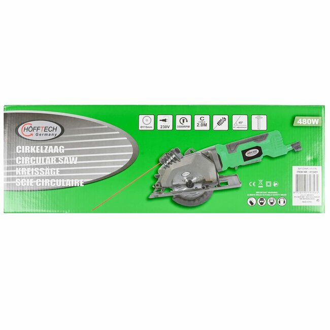 Hofftech Compacte handcirkelzaag - 480 watt - Ø115 mm zaagblad - 220 volt - met stofzuigeraansluiting