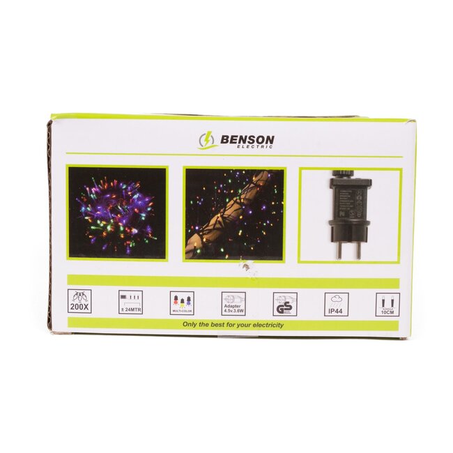Benson Lichtsnoer - 200 gekleurde LED's - 24 meter - timer en dimmer - IP44