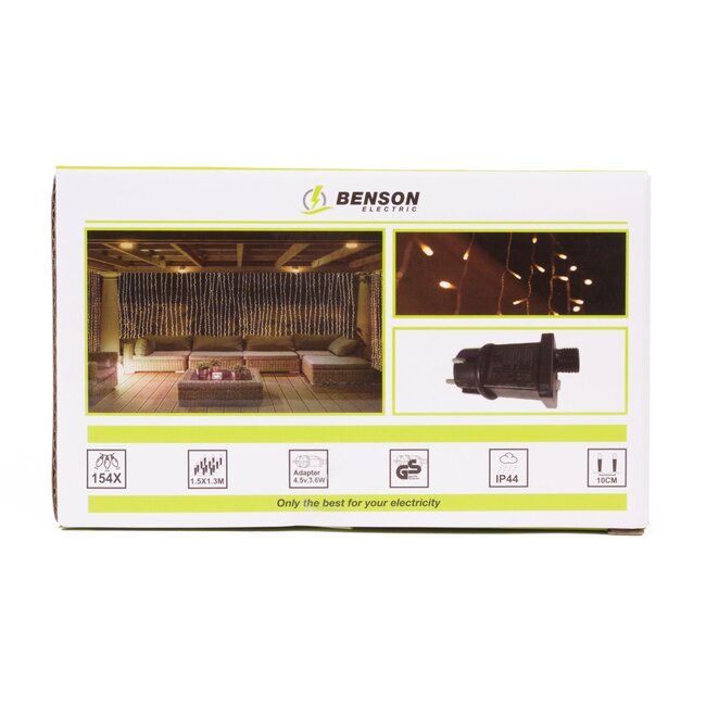 Benson Warm wit LED lichtgordijn - 154 LED's - 1.5 x 1.3 meter - IP44 - Binnen en buiten gebruik