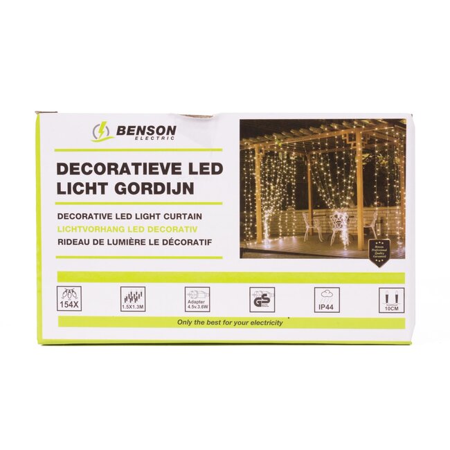 Benson Warm wit LED lichtgordijn - 154 LED's - 1.5 x 1.3 meter - IP44 - Binnen en buiten gebruik
