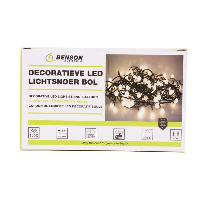 Benson Lichtsnoer met kersvormige bollen - 100 gekleurde LED's - 9,3 meter - IP44