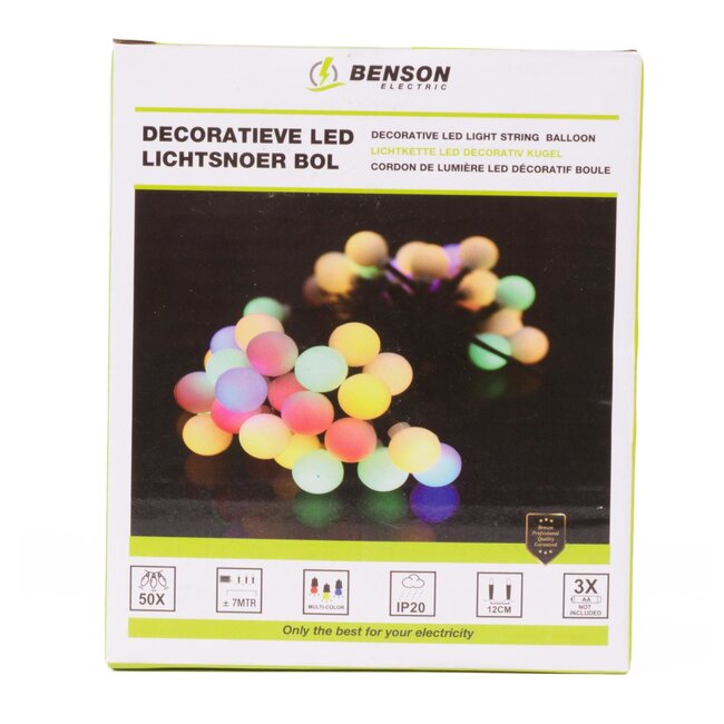 Benson Lichtsnoer - 50 gekleurde LED's - 7 meter - Binnengebruik - IP20