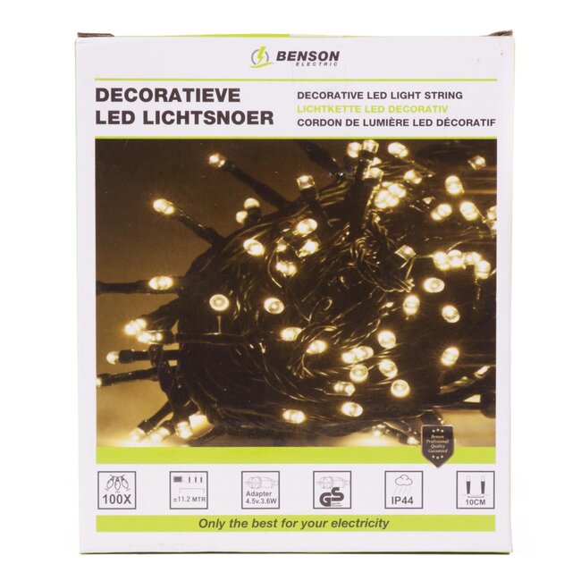 Benson LED lichtsnoer - warm wit - 100 LED's - 11,2 meter - IP44 - binnen en buiten