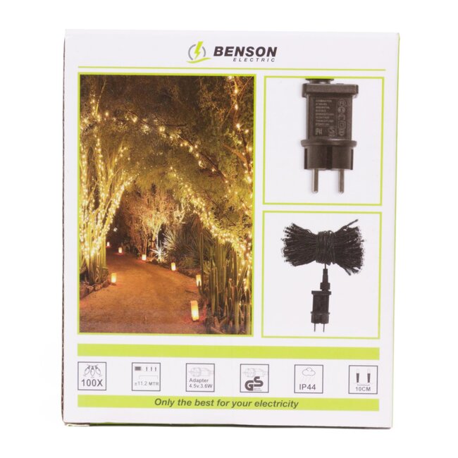 Benson LED lichtsnoer - warm wit - 100 LED's - 11,2 meter - IP44 - binnen en buiten