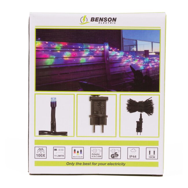 Benson Lichtsnoer - 100 gekleurde LED's - 11.2 meter - IP44 - Binnen en buiten gebruik