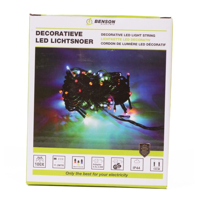 Benson Lichtsnoer - 100 gekleurde LED's - 11.2 meter - IP44 - Binnen en buiten gebruik