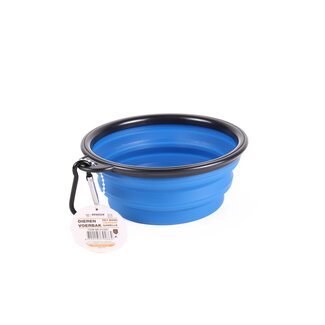 Benson Opvouwbare voer- en drinkbak - siliconen - Ø 13 cm - blauw - met karabijnhaak Benson Opvouwbare voer- en drinkbak - siliconen - Ø 13 cm - blauw - met karabijnhaak