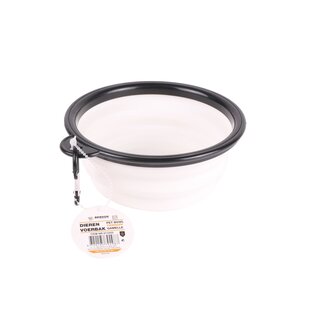 Benson Opvouwbare voer- en drinkbak - siliconen - Ø 13 cm - wit - met karabijnhaak Benson Opvouwbare voer- en drinkbak - siliconen - Ø 13 cm - wit - met karabijnhaak