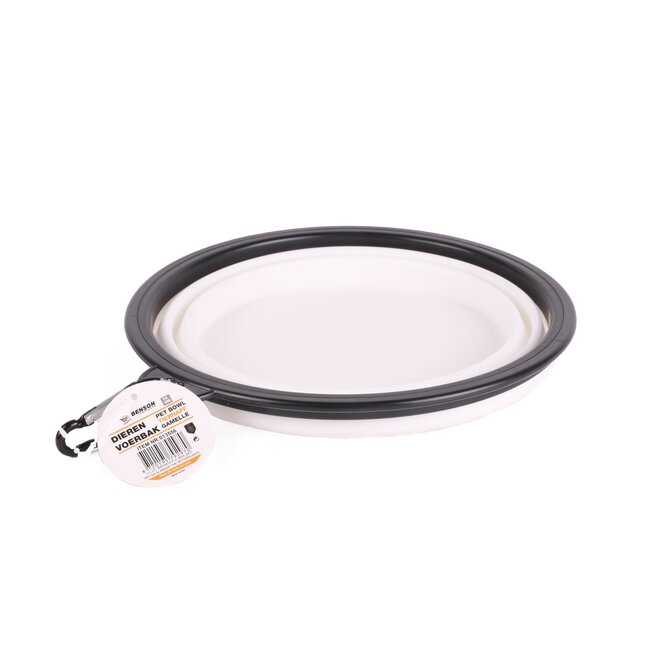 Benson Opvouwbare voer- en drinkbak - 19 cm - Inclusief karabijnhaak - Wit en zwart
