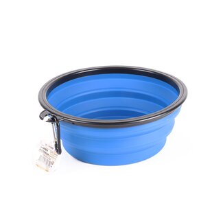 Benson Opvouwbare voer- en drinkbak - 19 cm - siliconen - blauw - met karabijnhaak Benson Opvouwbare voer- en drinkbak - 19 cm - siliconen - blauw - met karabijnhaak