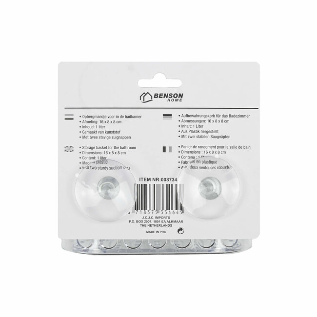 Benson Transparant douchebakje met zuignap - medium - praktisch en stijlvol