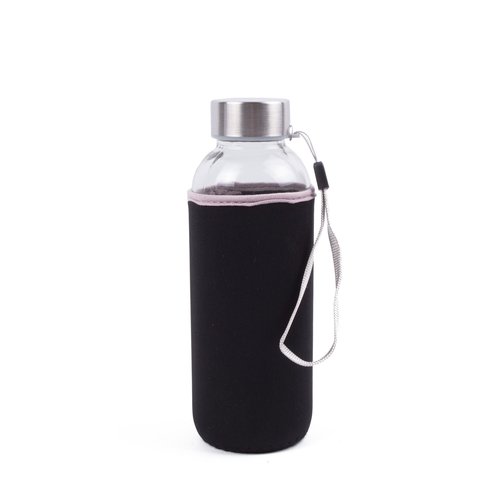Benson Drinkfles - Glas met Zwarte Hoes - 420 ml Benson Drinkfles - Glas met Zwarte Hoes - 420 ml