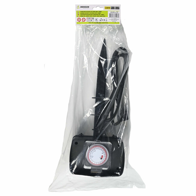 Benson Tuincontactdoos met spies - spatwaterdicht - tijdschakelaar - 1,5m kabel - 2-voudig