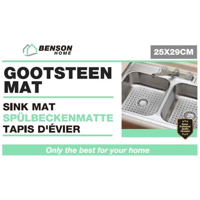Benson Vierkante gootsteenmat - PVC - 25 x 29 cm - Grijs - Beschermend en stijlvol