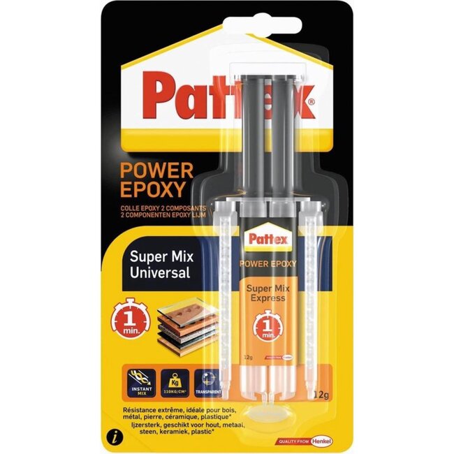 Pattex 2-componenten lijm - snelle hechting - 1 minuut droogtijd - 12 gram - voor binnen en buiten