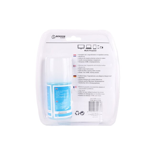 Benson Schermreinigingsset - 200 ml reiniger - inclusief 2 doeken - alcoholvrij - streepvrij