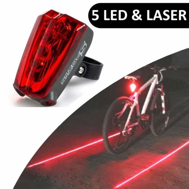 Benson Fietsachterlicht - 5 LED - Laserstralen - 2 Functies - Spatwaterdicht