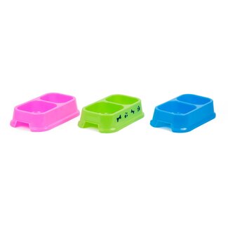 Benson Dubbele voerbak voor hond/kat - flexibel plastic - 25 x 14 cm - assorti kleuren Benson Dubbele voerbak voor hond/kat - flexibel plastic - 25 x 14 cm - assorti kleuren