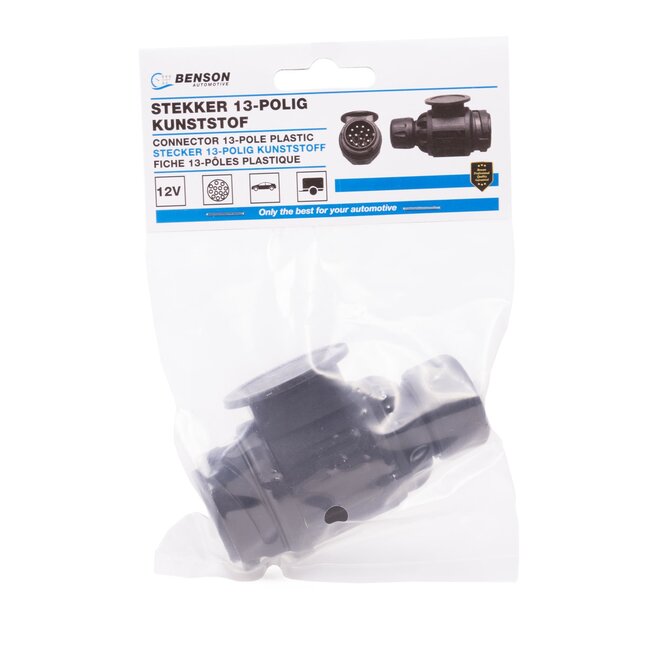 Benson 13-polige trailerstekker - kunststof - robuust - 12V - messing contacten