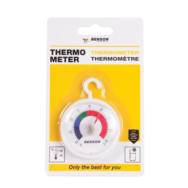 Benson Analoog koelkast- en vriezerthermometer - rond - Ø 44 mm - wit - meetbereik -30°C tot +50°C