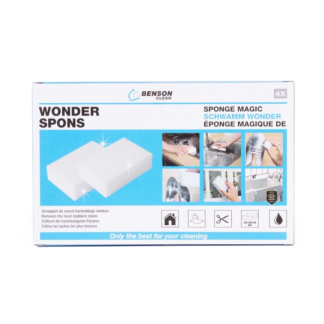 Benson Magische wonderspons - krachtig, herbruikbaar, 9,5 x 6 cm - 4 stuks